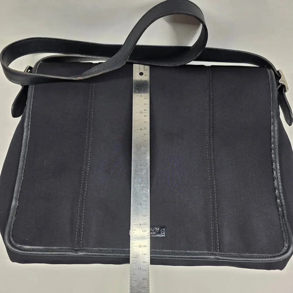 Coach Black Messenger Shoulder Bag Nylon Leather Trim Flap Crossbody